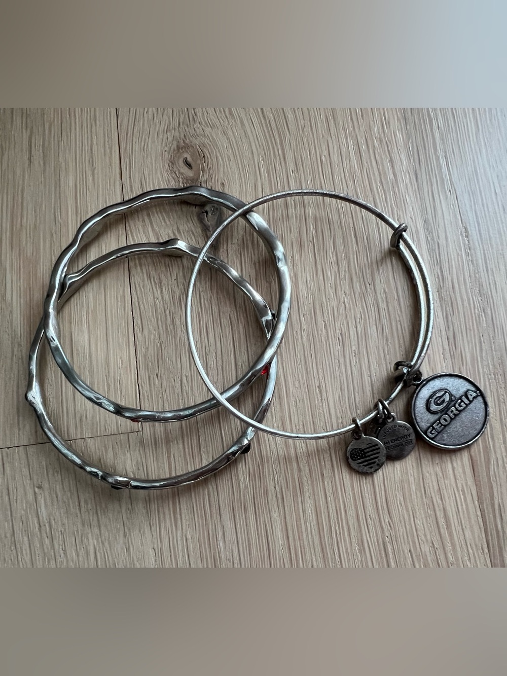 Alex and Ani Silver Tone Stackable Charm Bangle Bracelets